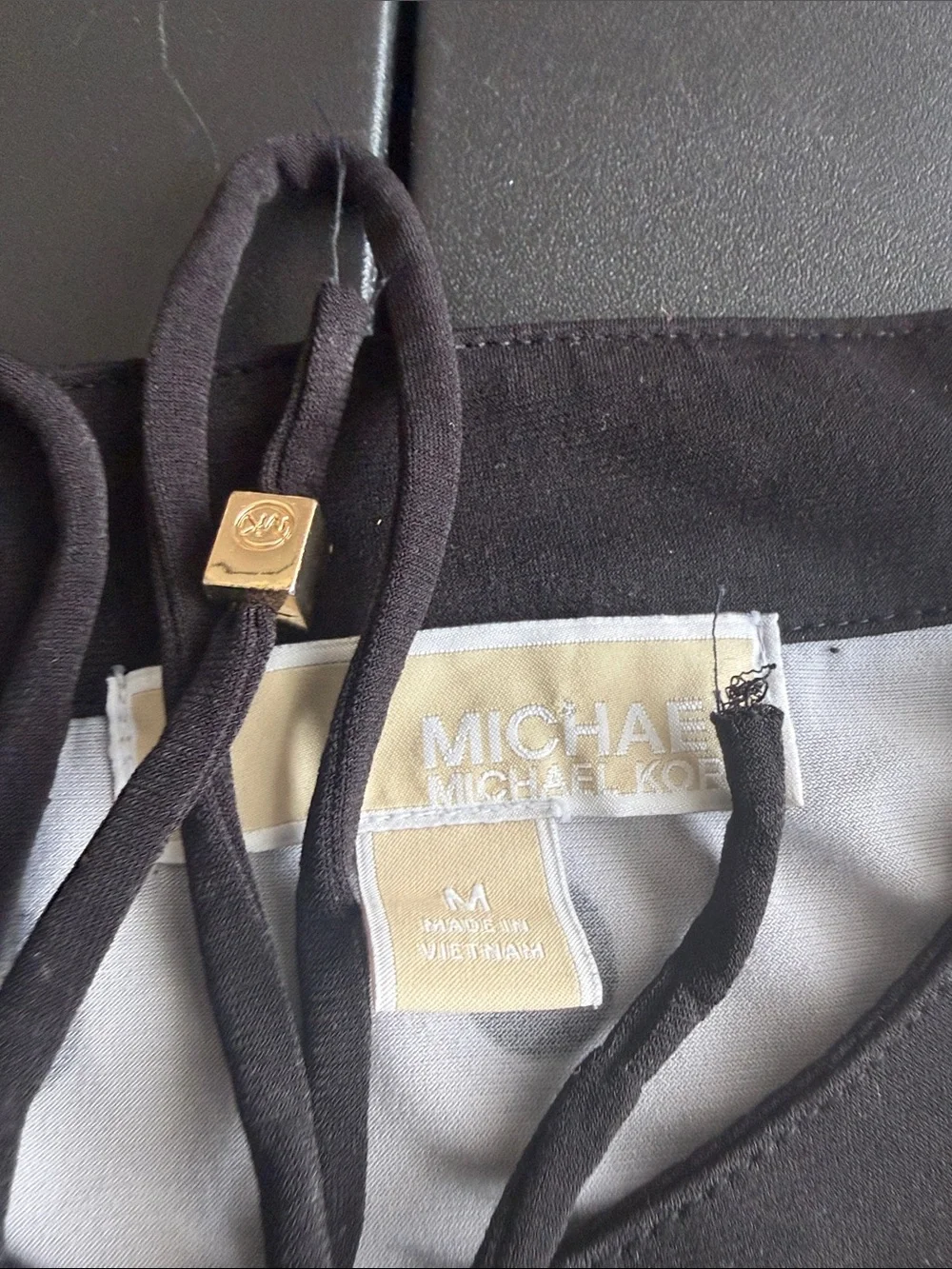 Michael Kors Beige and Black Lace-Up Geometric Tank